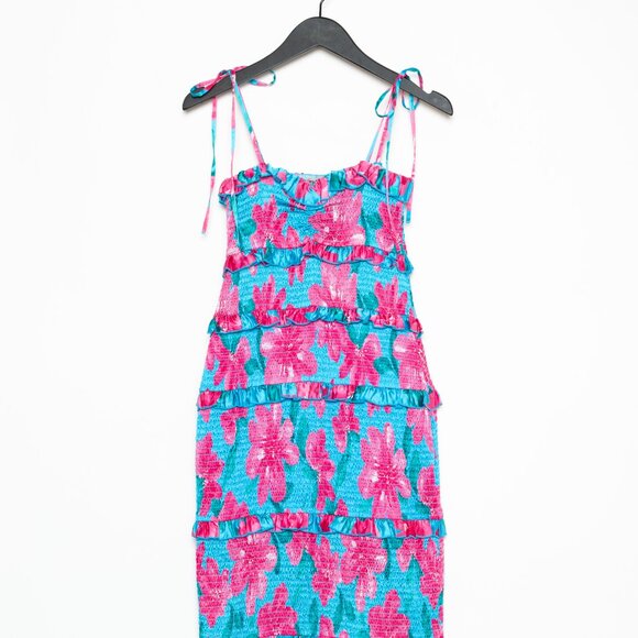 Show Me Your Mumu Stella Smocked Dress Garden Party Blue - Size S - Picture 5 of 16